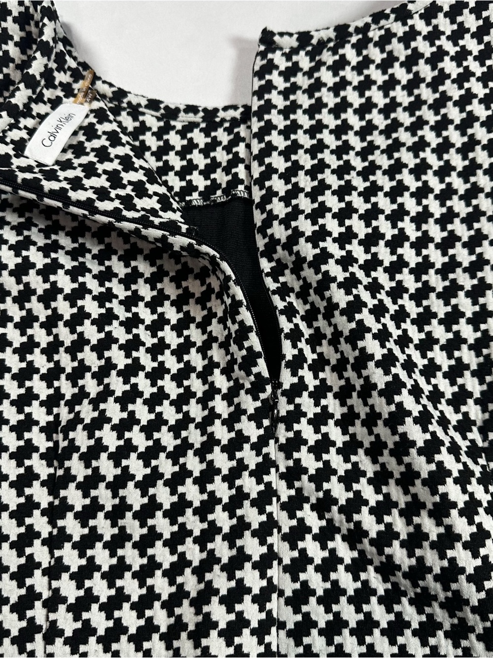 Calvin Klein Black White Houndstooth Fit & Flare Sleeveless Dress Size 14W - Picture 4 of 8